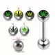 316L Surgical Steel 14G 14MM Threaded Straight Bar With Marijuana Design Logo balls
