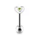 Green Color Stone Heart Flower Silver Tongue Ring