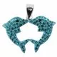 Crystal stone Two Dolphins Silver Pendent