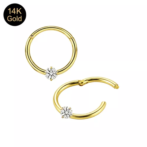 Clicky Rings Number 14K Yellow Gold 2mm Jeweled CZ Hinged Clicker Ring | 18G | {14KNR023}