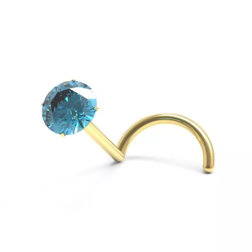 9K Gold Nose Screw with Natural SWISS BLUE Stone