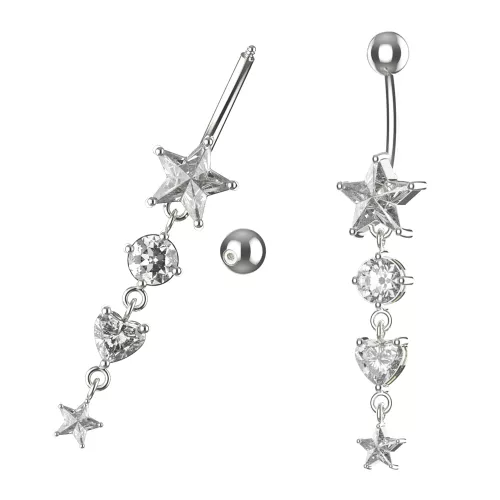 Silver Round Crystal Stone Belly Button Ring