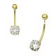 9K Solid Yellow Gold Round CZ Jeweled Internally Threaded Belly Bar