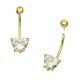 14K Solid Yellow Gold Heart CZ Jeweled Internally Threaded Belly Bar