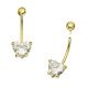 9K Solid Yellow Gold Heart CZ Jeweled Internally Threaded Belly Bar