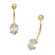 14K Solid Yellow Gold Oval CZ Jeweled Internally Threaded Belly Bar