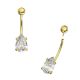 14K Solid Yellow Gold Pear CZ Jeweled Internally Threaded Belly Bar