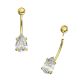 9K Solid Yellow Gold Pear CZ Jeweled Internally Threaded Belly Bar