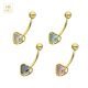 14K Solid Yellow Gold 6MM Heart CZ Jeweled Navel Belly Bar