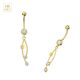 14K Solid Yellow Gold Navel Belly Ring With Dangling Italian Horn