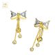14K  Solid Yellow Gold CZ Jeweled Bow Style Dangling Navel Belly Bar
