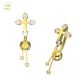 14K Solid Yellow Gold CZ Jeweled Cross Dangling Style Reverse Belly Bar