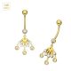 14K Solid Yellow Gold CZ  Jeweled Dangling Belly Bar