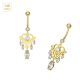 14K Solid Gold Marquise CZ Jeweled Dangling Belly Bar