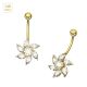 14k Solid Yellow Gold Flower CZ Jeweled Belly Ring