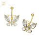 14K Solid Yellow Gold Butterfly CZ Jeweled Belly Ring