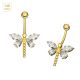 14K Solid Yellow Gold Dragonfly CZ Jeweled Belly Ring