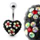 Black Crystal stone Heart With Mix Color Flower SS Banana Bar Belly Ring