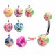 316L Surgical Steel Banana Belly Bar With Multi Color Marble Design UV Ball