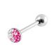 SS Tongue Barbell With Pink And White Epoxy Covered Crystals BAR187