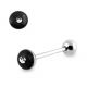 Tongue Barbell With White Single Stone Epoxy Covered By Black Crystals
