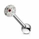 Tongue Barbell with Single Pink Stone Epoxy covered by crystals