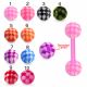 Bio Plast Tongue Barbell With Mixed Checkered Color UV Fancy Ball 