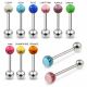 316L Surgical Steel Straight Barbell with GLOW IN THE DARK Multi Crystal Ball Tongue Piercing