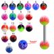 316L Surgical Steel Tongue Barbell With Fancy Flame Print UV Balls