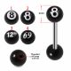 SS Tongue Barbell with UV Number 8 Logo Ball Top and Plain Black UV Ball Base