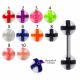 316L Surgical Steel Tongue Barbell With Glitter Cross Design UV Balls