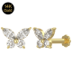 14K Solid Gold Butterfly CZ stone Flower Back Labret