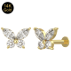 14K Solid Gold Butterfly CZ Stone With Flat Back Labret