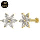 14K Solid Gold Six Petals Flower CZ stone With Flower Back Labret