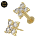 14K Solid Gold Cruciform flowers CZ stone With Flat Back Labret