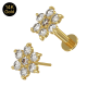14K Solid Gold Round CZ Flower Jeweled  With Flat Back Labret