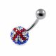 316L Surgical Steel Dark Blue Crystal Stone With Red and White Cross design Navel Belly Ring
