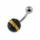 316L Surgical Steel Black Color Crystal Stone with Yellow Line Belly Button Ring 