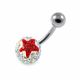 316L Surgical Steel Rainbow Color Crystal Stone with Red Star Belly Button Ring