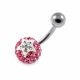 316L Surgical Steel Pink Color Crystal Stone with White Star Belly Button Ring
