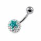 316L Surgical Steel White Crystal Stone with Blue Zircon color Star Belly Button Ring