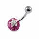 316L Surgical Steel Fuchsia Color Crystal Stone with White Star Belly Button Ring