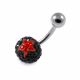 316L Surgical Steel Black Crystal Stone with Red Star Belly Button Ring