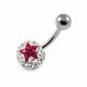316L Surgical Steel White Crystal Stone with Fuchsia Color Star Belly Button Ring
