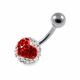 316L Surgical Steel White Crystal Stone with Red Heart Belly Button Ring