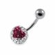 316L Surgical Steel White Crystal Stone with Fuchsia Star Navel Belly Button Ring