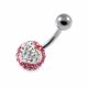 316L Surgical Steel Pink Crystal Stone with White Heart Belly Button Ring