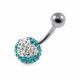 316L Surgical Steel Blue Zircon Crystal Stone with White Heart Belly Button Ring