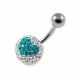 316L Surgical Steel Blue Zircon Heart Shape Crystal Stone Navel Belly Ring