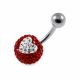 316L Surgical Steel Red crystal Stone with White Heart Navel Belly Ring
